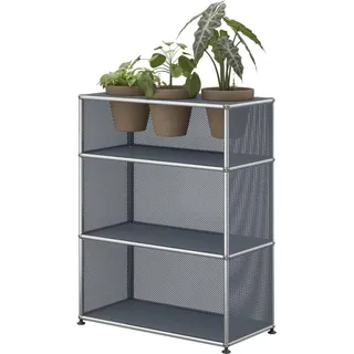 USM Haller Sideboard, mit perforierten Metallelementen und Pflanzeneinlage Mittelgrau