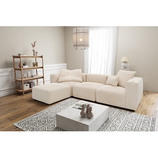 DOMO. collection Ecksofa Malia, Modulsofa in L-Form, flexibel und modular, Cord Sofa, Couch 301 x 193 cm in weichem Cord beige