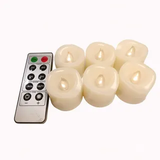Erosway Teelichter LED realistisch Flackernde Flammenlose LED Kerzen mit Fernbedienung, 2/4/6/8 Timer, 300 Stunden Nonstop Leuchten geliefert 6 Stück/Paket(Weiß)