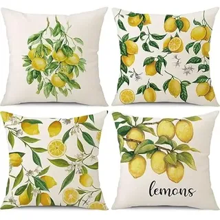 Outdoor Kissen Dekorative Wasserfest 4er Set Kissenbezug Frühling 45 x 45 cm Gartenkissen Wetterfest Gelbe Zitrone Kissenbezüge Werden für Heim Sofak Garten Wohnzimmer Quadratische Zierkissen i-1259