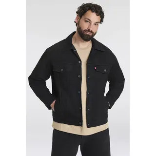 Jeansjacke LEVI'S PLUS "BIG TRUCKER", Herren, Gr. 4XL (72/74), schwarz (last nite big trucker), Denim/Jeans, Obermaterial: 99% Baumwolle, 1% Elasthan, unifarben, hüftlang, Rundhals, 1-Knopf-Manschette, Jacken Jeansjacke, mit Knopfleiste und Brusttaschen