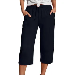 JVHYANFUL Musselin Hose Damen 3/4 - Sommerhose Leicht Leinenhose Sommer 7/8 Hosen Mit Taschen Caprihose Stretch Culotte Schlupfhose Stoffhose Strandhose Jogginghose Freizeithose Leinen Shorts