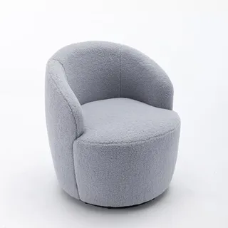 Drehbarer Loungesessel im Fass‐Design aus weichem Teddy Bouclé mit ergonomischer Rückenlehne, 360° drehbar,gepolsterter Relaxstuhl für Wohnzimmer, Schlafzimmer, Arbeitszimmer & Lounge (Hellgrau)