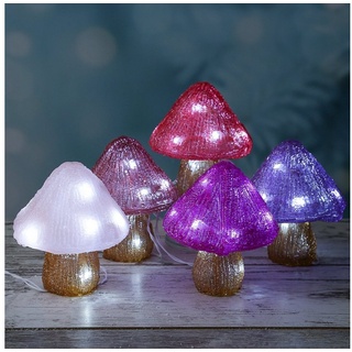 MARELIDA LED Dekoobjekt LED Pilze Acrylfigur 5 Pilze an Lichterkette Gartendekoration H: 15cm, LED Classic, kaltweiss (5300K bis 6000K) rosa