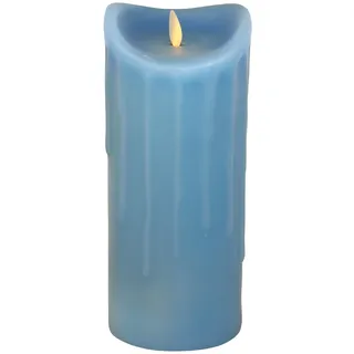 Tronje LED Echtwachskerze mit Timer - 23 cm Kerze Hellblau Wachstropfen mit beweglicher Flamme