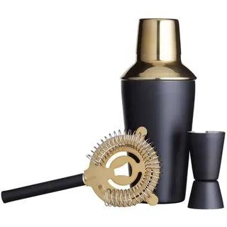 Barcraft Cocktail Set 3-teilig Edelstahl Shaker Jigger Sieb Mattschwarz Gold