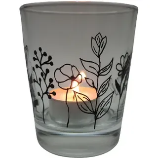 Teelicht Glas Windlicht print "Blumenwiese" schwarz Handmade Dekoration