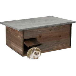 Relaxdays Igelhaus, braun Holz, Igelhütte, HxBxT: 20 x 45,5 x 33 cm, Gartenzubehör, Gartendeko