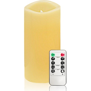 YIWER LED-Kerzen, flammenlose Kerzen, Φ 5,6 cm x H 15,2 cm, Echtwachskerzen-Säulen, 10 Tasten Fernbedienung mit 24-Stunden-Timer-Funktion (elfenbeinfarben), 1 x 1