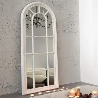 cagü romantischer Wandspiegel Porta Weiß Vintage-Used-Look Holz 140cm x 60cm auch als Standspiegel an der Wand anlehnend nutzbar