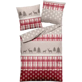Traumschlaf Feinbiber Tiere Rot/Beige 155 x 220 cm + 80 x 80 cm