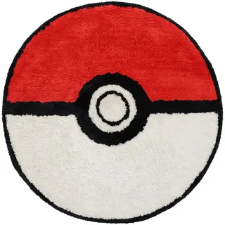 Offiziell lizenzierter Pokemon-Teppich in Sonderform | Superweicher Teppich | Pokeball-Design | Perfekt für das Kinderzimmer, das Spielzimmer oder die Wohnzimmerdekoration | Rot, Weiß | 80 x 80 cm
