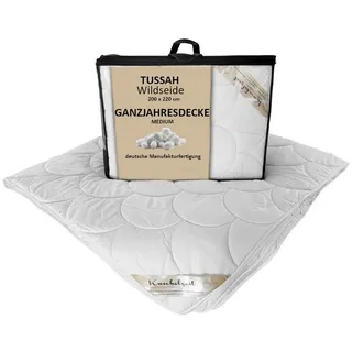 Meivita Naturfaserbettdecke Tussah Wildseide Ganzjahresdecke, Füllung: 100% Seide, Bezug: 100% Baumwolle, Bettdecke Hergestellt in Deutschland weiß 200 cm x 220 cm