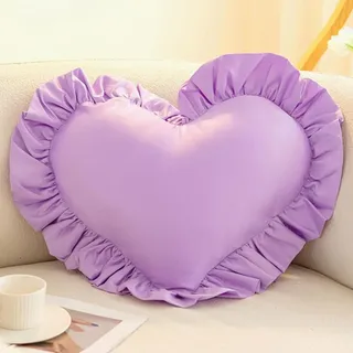 Fouriding Herzkissen, Kissen mit Schleife und Rüschen in Herzform für Sofa, Couch, Bett, Auto und Wohnzimmer Hochzeit Dekokissen (Violett)