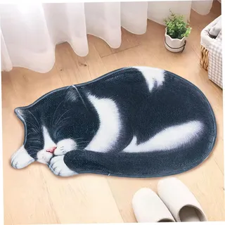 Katzenteppich 30x16 Zoll unregelmäßig niedliche schlafende Katze geformte Teppiche nicht rutschfestes und waschbarer weicher Bereich für Kinder Mädchen Schlafzimmer Eingangs Wohnzimmer Dekoration, ge