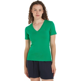 Tommy Hilfiger Damen T-Shirt Kurzarm New Slim Cody V-Neck V-Ausschnitt, Grün (Olympic Green), XS