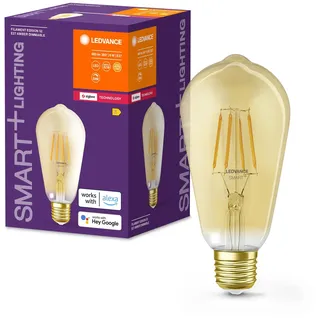 LEDVANCE Smarte LED-Lampe mit ZigBee, Sockel E27, Dimmbar, Warmweiß (2400K), Goldene Edisonform, Klares Filament, Ersatz für 55W-Glühbirnen, steuerbar mit Systemen wie Alexa, Google oder Hue, 1er-Pack