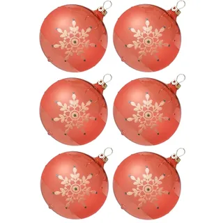 Thüringer Glasdesign Weihnachtsbaumkugel Weihnachtskugel-Set Kristallblüten hummer (6 St), mundgeblasen, handdekoriert orange