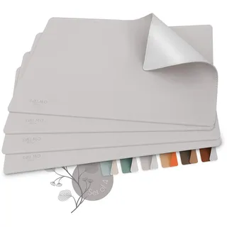 Sølmo Designer Tischset aus PU-Leder - Hitzebeständig Zweifarbig - 4er Platzset Abwischbar, Platzdeckchen für Kinder (Lilac Grey/Silver)