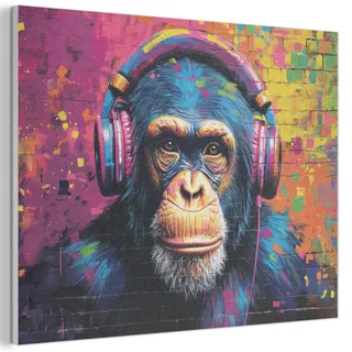 AKUSTIKBILD Graffiti - Schimpanse - Straßenkunst - Kopfhörer - Affe Gemälde 80x60 cm