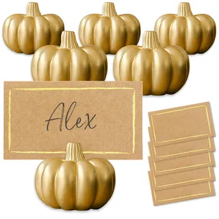 Kate Aspen Herbst-Dekor-Mini-Tischkartenhalter in Kürbisform, goldfarben, 6 Stück, perfekt für Thanksgiving-Tischdekoration, Herbst-Themen-Hochzeiten, Brautbrunch