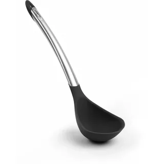 CUISIPRO ELEGANCE Schöpflöffel aus satiniertem Edelstahl | 31cm | Schwarz | Antihaft-Silikon Kochlöffel | Schöpfkelle Edelstahl hitzebeständig bis 220o C | Suppenkelle Silikon Spülmaschinenfest