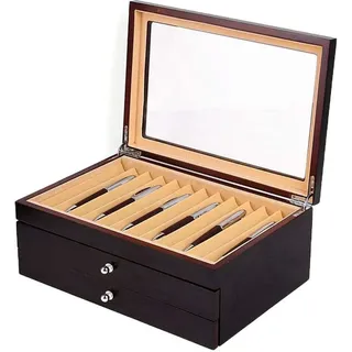 Kugelschreiber Federhalter 34 Füller Stiftebox Holz Penbox Geschenk 3 Etagen Sammelbox Füllfederhalter- Organizer Box mit Schubladen, Schwarz - Schwarz