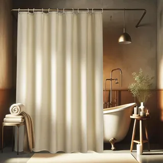 EurCross Überlänge Leinen Texturiert Duschvorhang 180x220 Beige Textil Stoff Wasserdicht Dusch Vorhänge, 220 Länge Schwerer Hotel Luxus Anti Schimmel Waschbar Badevorhang mit 12 Ringen