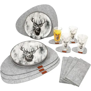 Mambocat 20tlg Tisch-Set Alois Hirsch Gläser Teller Platzset Untersetzer Bestecktasche
