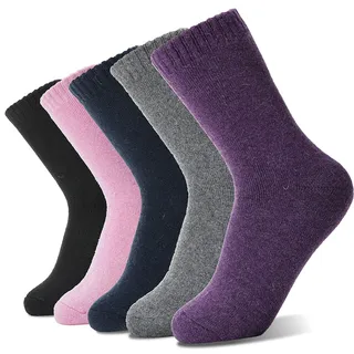 Damen Merinowolle Socken Wandersocken Dicke Thermosocken Warme Atmungsaktive Wollsocken Geschenke Wintersocken 5 Paar - Einheitsgröße