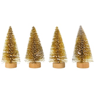 Wambere 4 Stück 4.5cm × 10.5cm Künstlicher Mini Weihnachtsbaum Miniatur Tannenbaum Desktop Dekorationen Winterdekorationen Christmas Ornaments Weihnachtsschmuck Weihnachtsdekorationen,Gold B