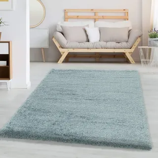 Carpettex Shaggy Hochflor Teppich 140x200 cm Blau Waschbar Extra Weich