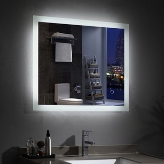 MIQU LED Badspiegel mit Beleuchtung 80x60 cm Badezimmerspiegel kaltweiß 6500K Lichtspiegel großer Wandspiegel mit Touch + beschlagfrei für Bad WC
