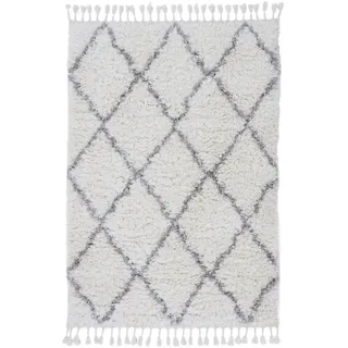 carpetfine Hochflor-Teppich Eddy, rechteckig, Höhe: 30 mm, Shaggy, auch als Läufer und in quadratisch, mit Fransen, Wohnzimmer weiß 200 cm x 290 cm x 30 mm