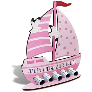 Taufgeschenke Mädchen,19x16cm,Holz Boot Mit Basis,Taufe Geschenk,Geschenk Zur Taufe,Geldgeschenk zur Taufe,für Junge Und Mädchen (Rosa)