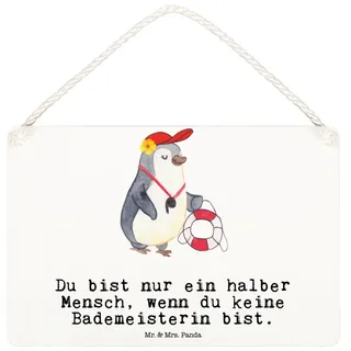 Mr. & Mrs. Panda Hinweisschild Bademeisterin Herz, holzbild DIN A6, Weiß, Freibad, kleine aufmerksam, (Packung), Badeanstalt Bademeisterin Geschenk weiß