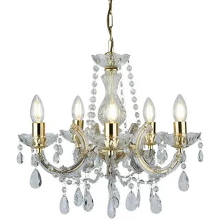Searchlight Kristall-Hängeleuchte Marie Therese, Gold, Glas, Metall, Kunststoff, 120 cm, Lampen & Leuchten, Innenbeleuchtung, Hängelampen, Kronleuchter
