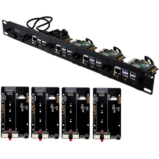 GeeekPi 19 Zoll 1U Rack-Halterung für Raspberry Pi 5, mit 4PCS PCIe auf M.2 NVMe SSD Adaptern, hält bis zu 4 Raspberry Pi 5 Boards, kompatibel mit 19 Zoll Server Rack