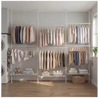 SONGMICS Kleiderständer deckenhoch, 3-stufige Garderobe, höhen und breitenverstellbar, offener, (mit abnehmbarer Ablage), Garderobenleiste, Greifarm, bis 137,5 kg belastbar, 353 x 208 x 33.5cm weiß 353 cm x 208 cm x 33.5 cm