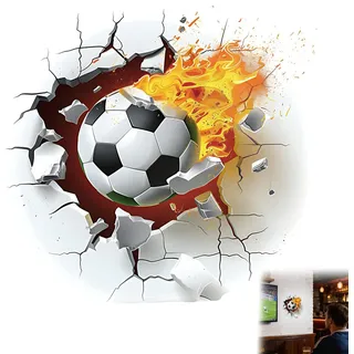 JOVYTH 1 Stück 3D Fußball Wandtattoo – Durchbruch Wandaufkleber für Kinderzimmer, Fussball Wandsticker für Jungen, Sport Deko für Schlafzimmer, Jugendzimmer, Wohnzimmer, Fußball Star Sticker