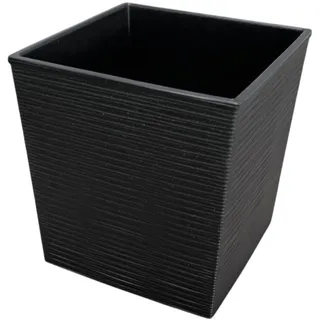 Engelland - Pflanzkübel, Blumentopf aus recyceltem Kunststoff & Holz, Schwarz, Rillenoptik, 30,5 cm, nachhaltig, quadratisch, Blumenkübel für Garten, Balkon, Terrasse, Innen- und Außenbereich