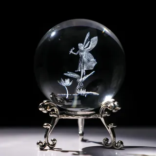 HDCRYSTALGIFTS 5,8 cm 3D-Laser-Kristallfee mit Libelle und Lotus-Figuren, Kristallkugel, Briefbeschwerer mit Standfuß, 3D-Gravur, Glas, volle Kugel, Hochzeitsgeschenk, Heimdekoration