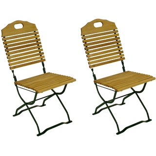 DEGAMO Kurgarten - Garnitur BAD TÖLZ 3-teilig (2x Stuhl, 1x Tisch 77cm rund), Flachstahl grün + Robinie, klappbar