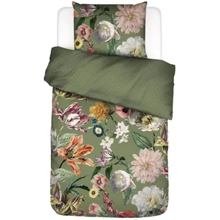 ESSENZA Bettwäsche Filou Forest Green Satin Blumen Blüten Dahlien Tulpen Floral Geblümt Sterne Waldgrün Grün, Größe:Zusatzkissenbezug 40x80 cm