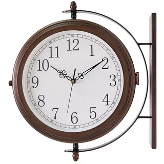 BESTIME 66264A Wanduhr, 40,6 cm, antikes rotes Kupfer, doppelseitig, Metall, leise, leicht zu lesen, Heimdekoration, für drinnen und draußen, Garten, Bauernhaus, Hof, Bahnhof
