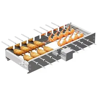 Elektrischer Drehspieß, 50 cm Grillspießdreher Edelstahl Mit USB Motor 5 U/Min 9 Loch Schaschlik Drehspieß Aufsatz Mit 9 Spießen 16-28cm Verstellbare Breite Grillzubehör (Silver)