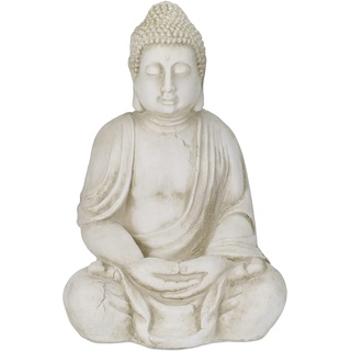 Relaxdays XXL Buddha Figur, großer Gartenbuddha sitzend, 70 cm hoch, wetterfest & frostsicher, Garten Dekofigur, creme