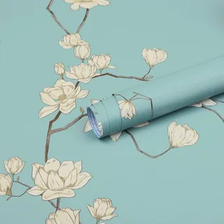 Fiula Selbstklebende Tapete Klebefolie Möbel Blumen Blumentapete 44x300CM Möbelfolie Selbstklebend Vinyl Wasserdicht Wandschutzfolie Wohnzimmer Schlafzimmer Dekorfolie Blau Beige Vintage Wallpaper