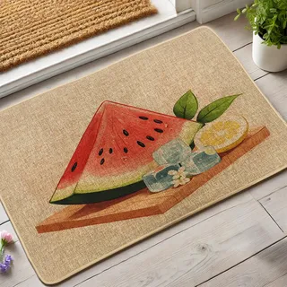 Sommer-Fußmatte, Wassermelonen-Fußmatte, rote Melone, für Außen- und Inneneingang, saisonale Dekoration, Gummi, wasserdicht, rutschfest, staubabsorbierend, leicht zu reinigen, 73 x 43 cm