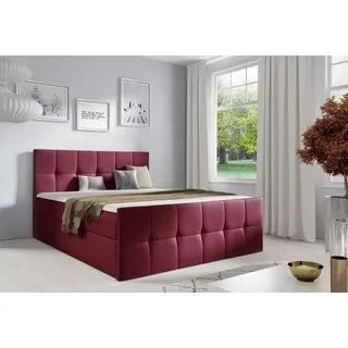 Doppelbett CHLOE – 140 x 220 cm, bordeauxrot + GRATIS Matratzenauflage - Rot